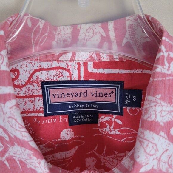Vineyard Vines Size S Oversized Hawaiian Short Sleeve Button Up Shirt Red Pink - Picture 11 of 11